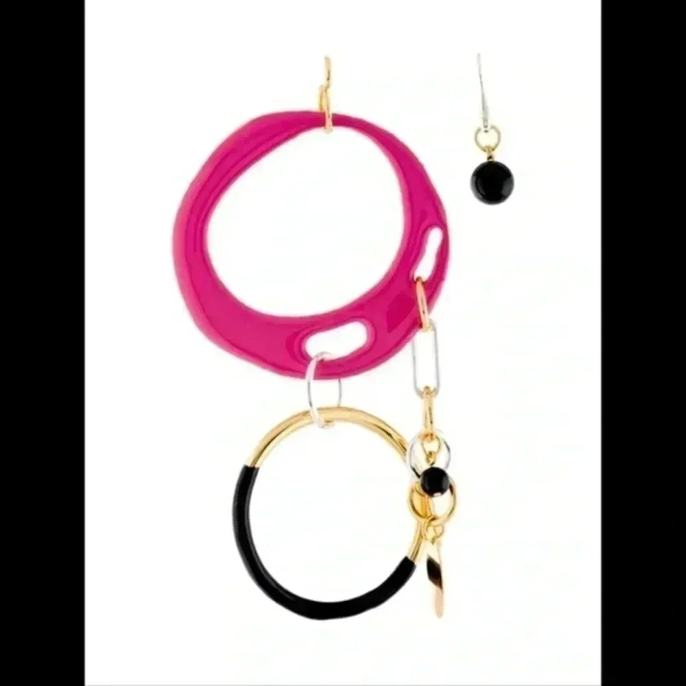 Diane Von Furstenberg Fuchsia, Black & Gold Asymmetrical Drop Earrings